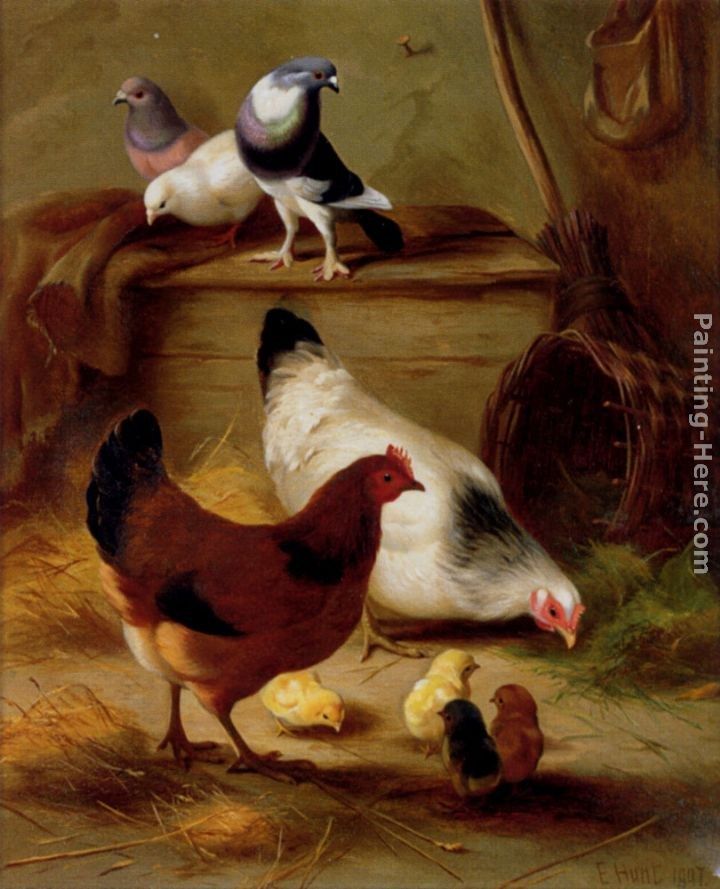 Edgar Hunt Pigeons And Chickens